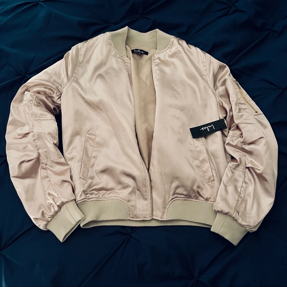 Run this City Light Blush Satin Bomber Jacket